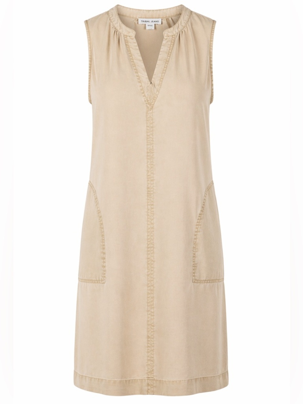 Tribal Jeans Lyocell Shift Dress XS Beige Sleeveless Pockets NWT